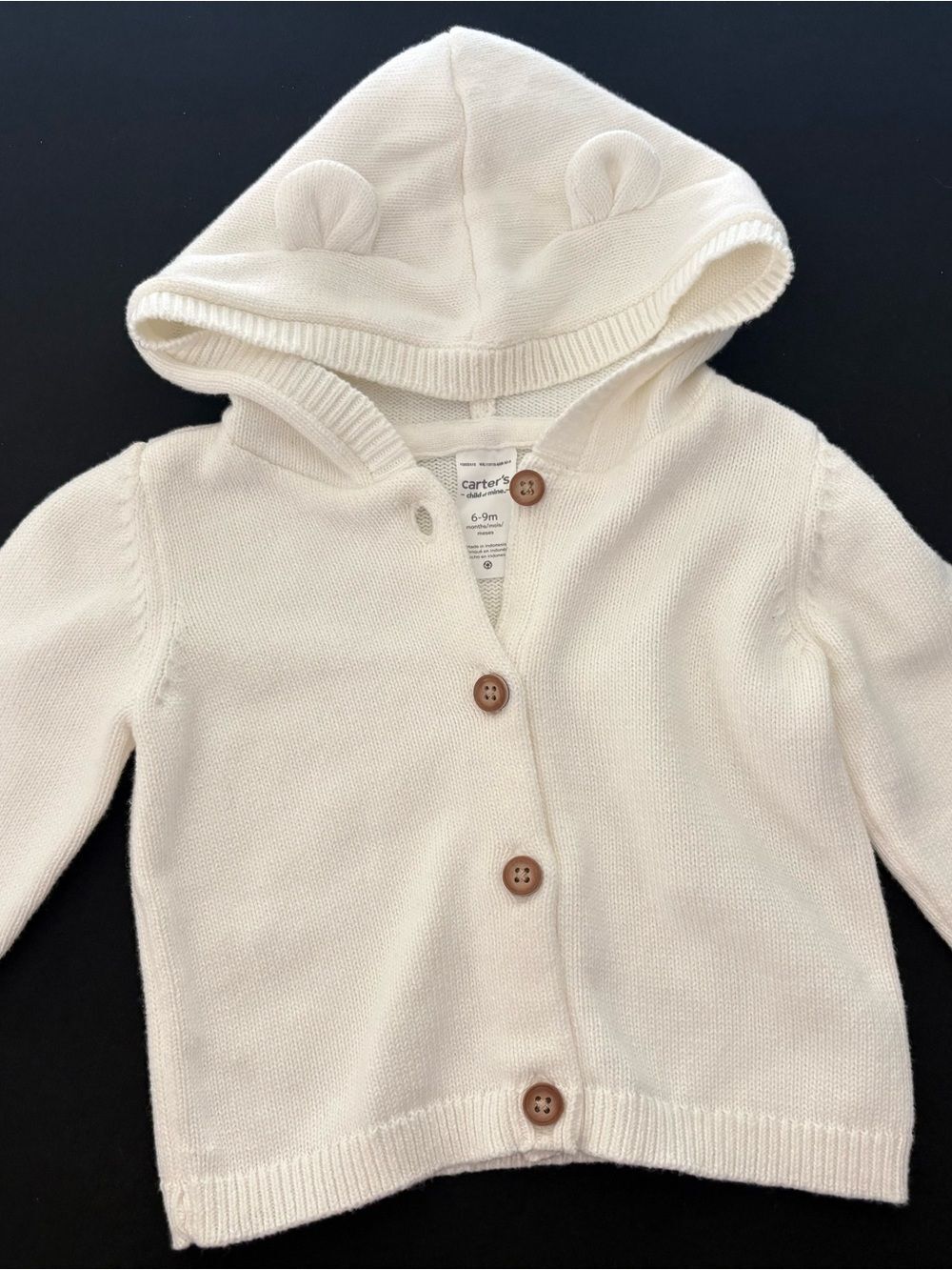 Carter's Cream Hooded Knit Cardigan with Ear Details
